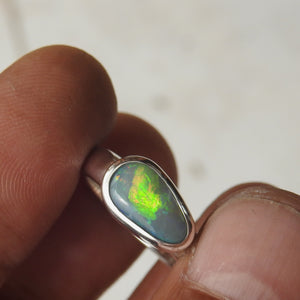 Natural Lightning Ridge Solid Opal Sterling Silver Ring