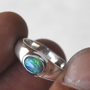 Australian Lightning Ridge Solid Natural Black Opal Sterling Silver Ring
