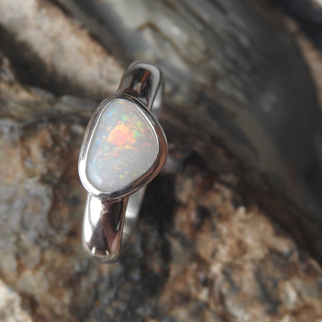 Australian Lightning Ridge Solid Opal Sterling Silver Ring