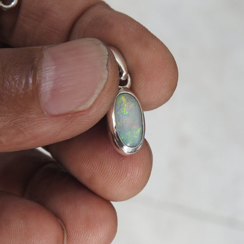 Solid Lightning Ridge Natural Opal Silver Pendant Necklace