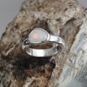 Australian Lightning Ridge Solid Opal Sterling Silver Ring