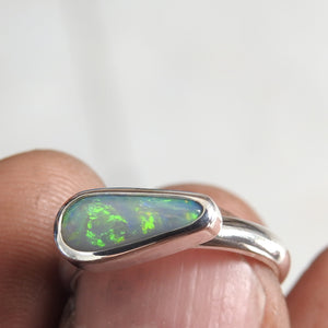 Lightning Ridge Solid Natural Opal Sterling Silver Ring