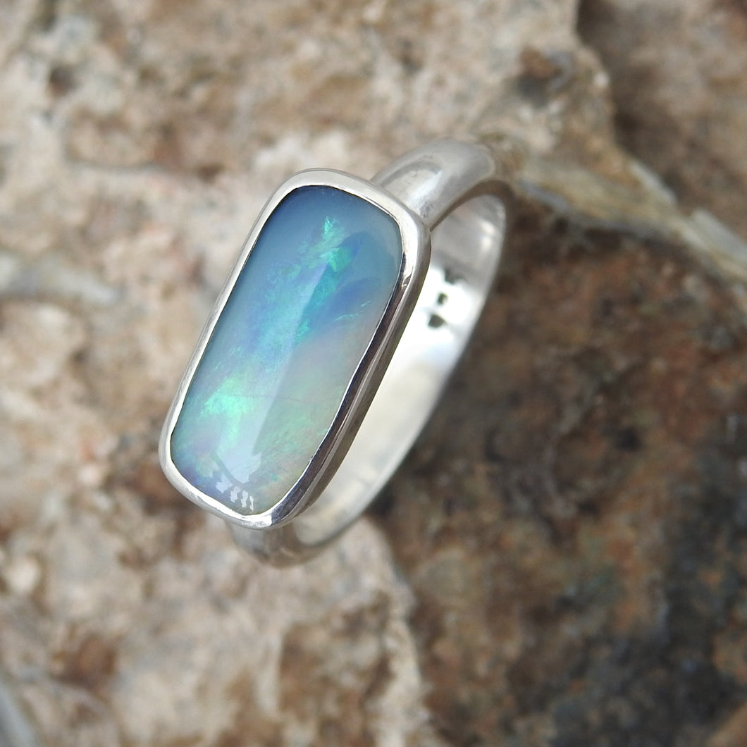 Australian Lightning Ridge Solid Natural Opal Sterling Silver Ring