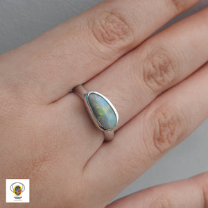 Natural Lightning Ridge Solid Opal Sterling Silver Ring