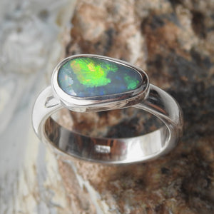 Natural Lightning Ridge Solid Opal Sterling Silver Ring