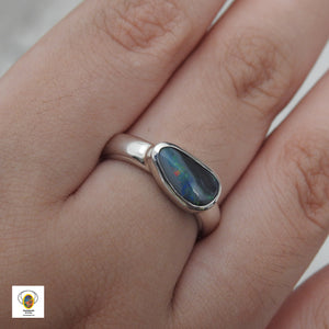 Australian Lightning Ridge  Solid Opal Sterling Silver Ring