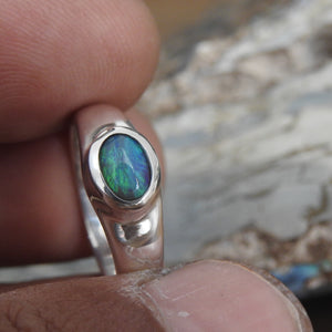 Australian Lightning Ridge Solid Natural Black Opal Sterling Silver Ring