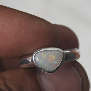 Australian Lightning Ridge Solid Opal Sterling Silver Ring