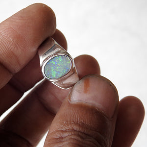Australian Lightning Ridge Solid Opal Sterling Silver Ring