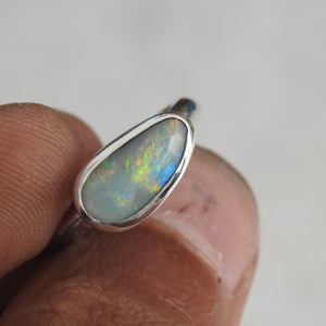 Natural Lightning Ridge Solid Opal Sterling Silver Ring