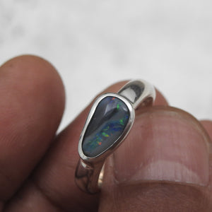 Australian Lightning Ridge  Solid Opal Sterling Silver Ring