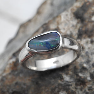 Australian Lightning Ridge  Solid Opal Sterling Silver Ring