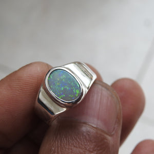 Australian Lightning Ridge Solid Opal Sterling Silver Ring