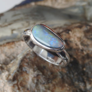 Natural Lightning Ridge Solid Opal Sterling Silver Ring