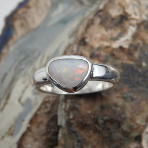 Australian Lightning Ridge Solid Opal Sterling Silver Ring