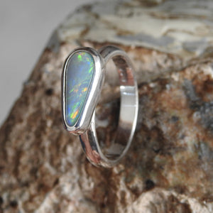 Lightning Ridge Solid Natural Opal Sterling Silver Ring