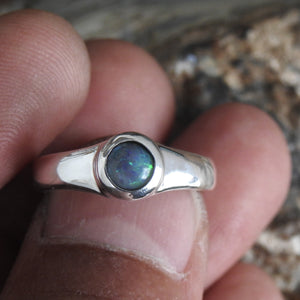 Lightning Ridge Solid Natural Black Opal Sterling Silver Ring