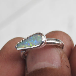 Lightning Ridge Solid Natural Opal Sterling Silver Ring
