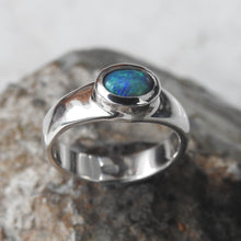 Load image into Gallery viewer, Australian Lightning Ridge Solid Natural Black Opal Sterling Silver Ring
