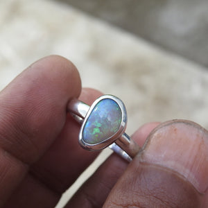 Natural Lightning Ridge Solid Opal Sterling Silver Ring