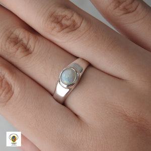 Australian Mintabie Solid Opal Sterling Silver Ring