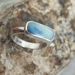Australian Lightning Ridge Solid Natural Opal Sterling Silver Ring