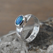 Load image into Gallery viewer, Australian Lightning Ridge Solid Natural Black Opal Sterling Silver Ring