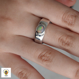 Natural Lightning Ridge Solid Opal Sterling Silver Ring