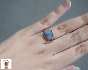 Australian Multi-Color Solid Opal Gold Ring