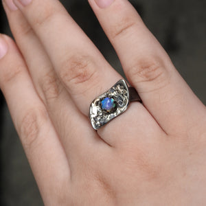 Australian Natural Solid Crystal Opal Ring.