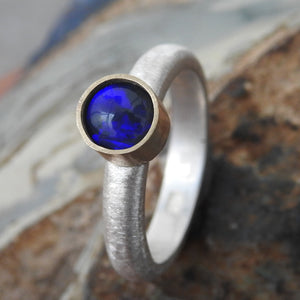 Made to order Solid Lightning Ridge Black Opal Ring with Blue Color