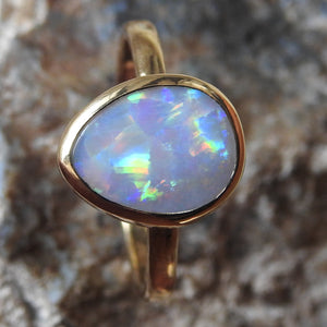 Lightning Ridge Solid Opal Ring with Multi-Color