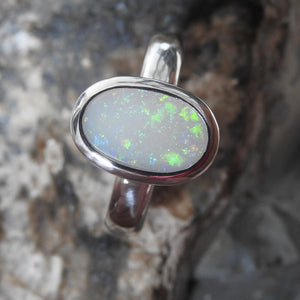 Solid Lightning Ridge Opal Sterling Silver Ring