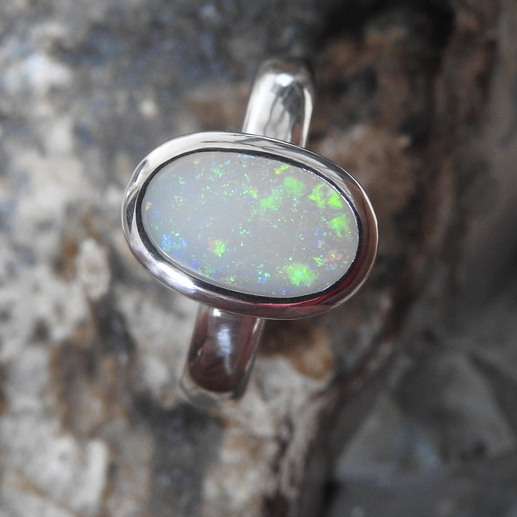 Solid Lightning Ridge Opal Sterling Silver Ring