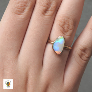 Coober Pedy Solid Natural White Opal Ring