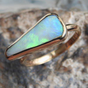 Lightning Ridge Solid White Opal Ring with Multi-Color