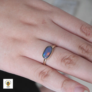 Custom Made 10k YG Ring with Solid Lightning Ridge Multi-Color Opal
