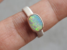Load image into Gallery viewer, Lightning Ridge Natural Solid Opal with Multi Color Gold Sterling Ring.