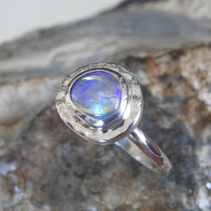 Lightning Ridge Solid Natural Crystal Opal Sterling Ring