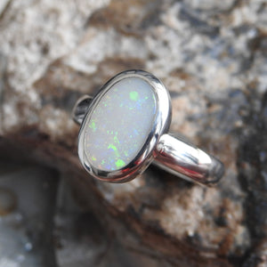 Solid Lightning Ridge Opal Sterling Silver Ring