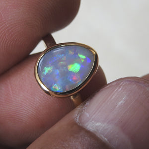 Lightning Ridge Solid Opal Ring with Multi-Color