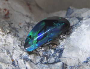 Natural Polished Solid Black Opal with Green Blue Color Fires from Lightning Ridge.