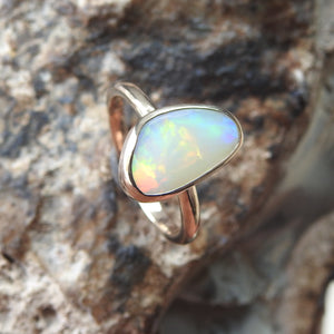 Coober Pedy Solid Natural White Opal Ring