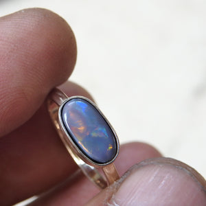 Custom Made 10k YG Ring with Solid Lightning Ridge Multi-Color Opal