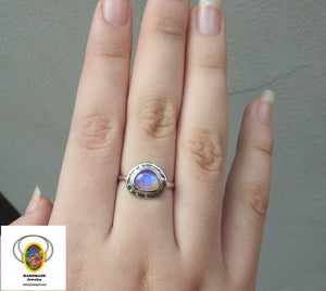Lightning Ridge Solid Natural Crystal Opal Sterling Ring