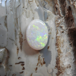 Custom Made Silver Ring with Australian Coober Pedy White Opal Multi-Color