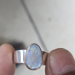 Solid Lightning Ridge Natural Multi-Color Opal Ring