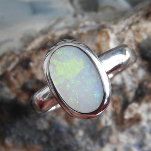 Solid Lightning Ridge Opal Sterling Silver Ring