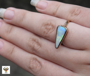 Lightning Ridge Solid White Opal Ring with Multi-Color