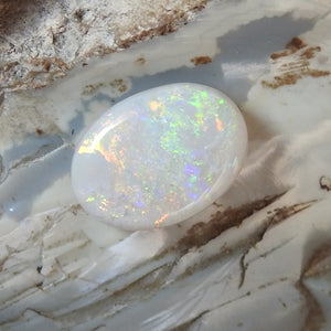Custom Made Silver Ring with Australian Coober Pedy White Opal Multi-Color